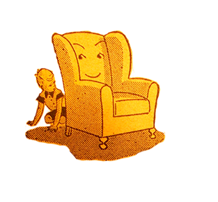 Boy hiding behind chair Old illustration of boy hiding behind chair